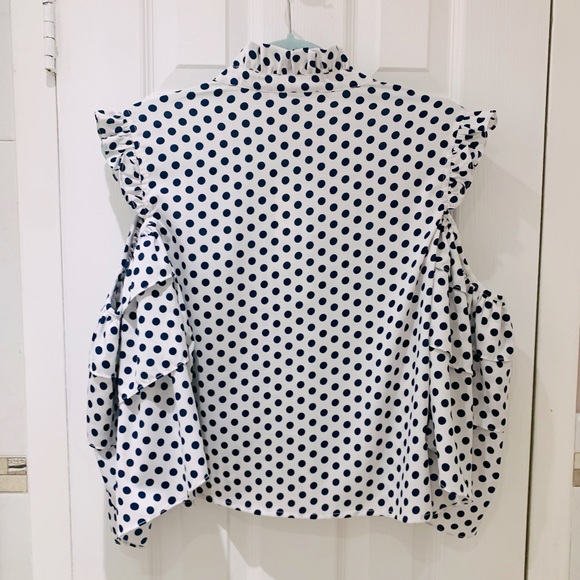 NWT Walter Baker Blue Polka Dot Open Shoulders Blouse / Top - Picture 14 of 15